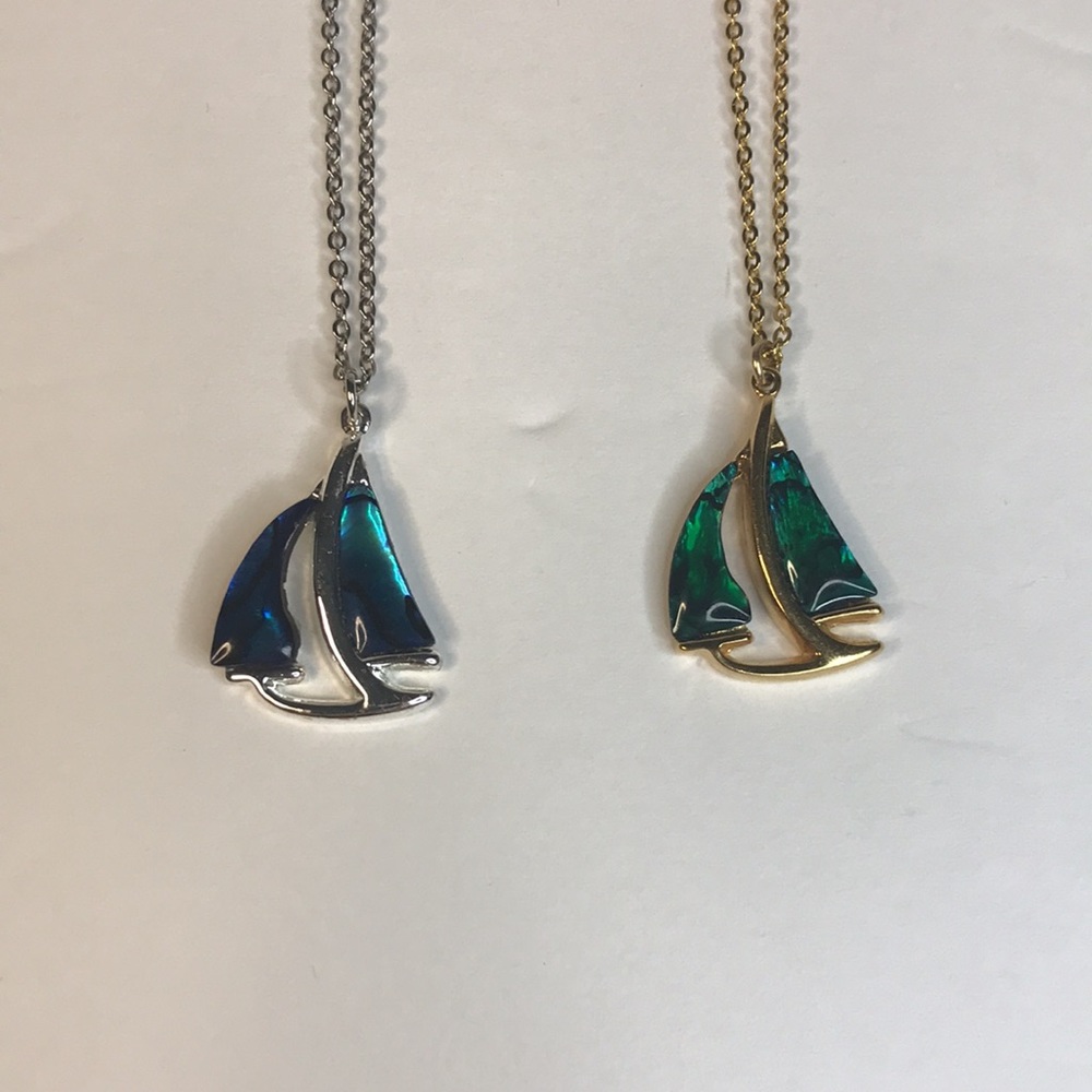 Sailboat summer necklaces, silver&blue, gold&green Australian opal like gems